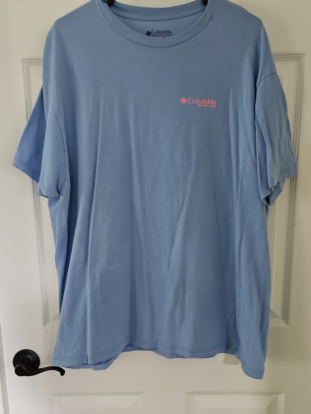 Columbia Light Blue Short Sleeve Crew Tee with Pink Logo PFG